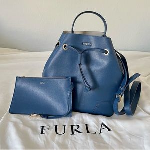Furla Stacy Drawstring Bucket Bag in Blue color